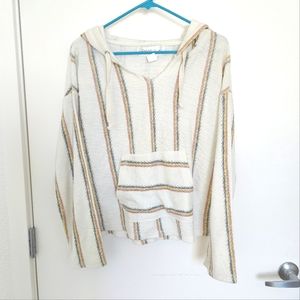 Dari White Striped Baja Hoodie Top with Red Yellow Blue Stripes NWOT